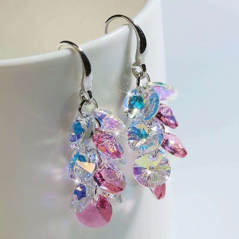 Wholesale S925 Silver Needle Artificial Crystal Light Purple Tassel Earrings